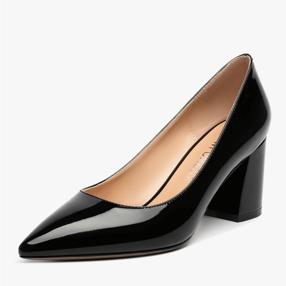 NWT black block heels w pointed toe